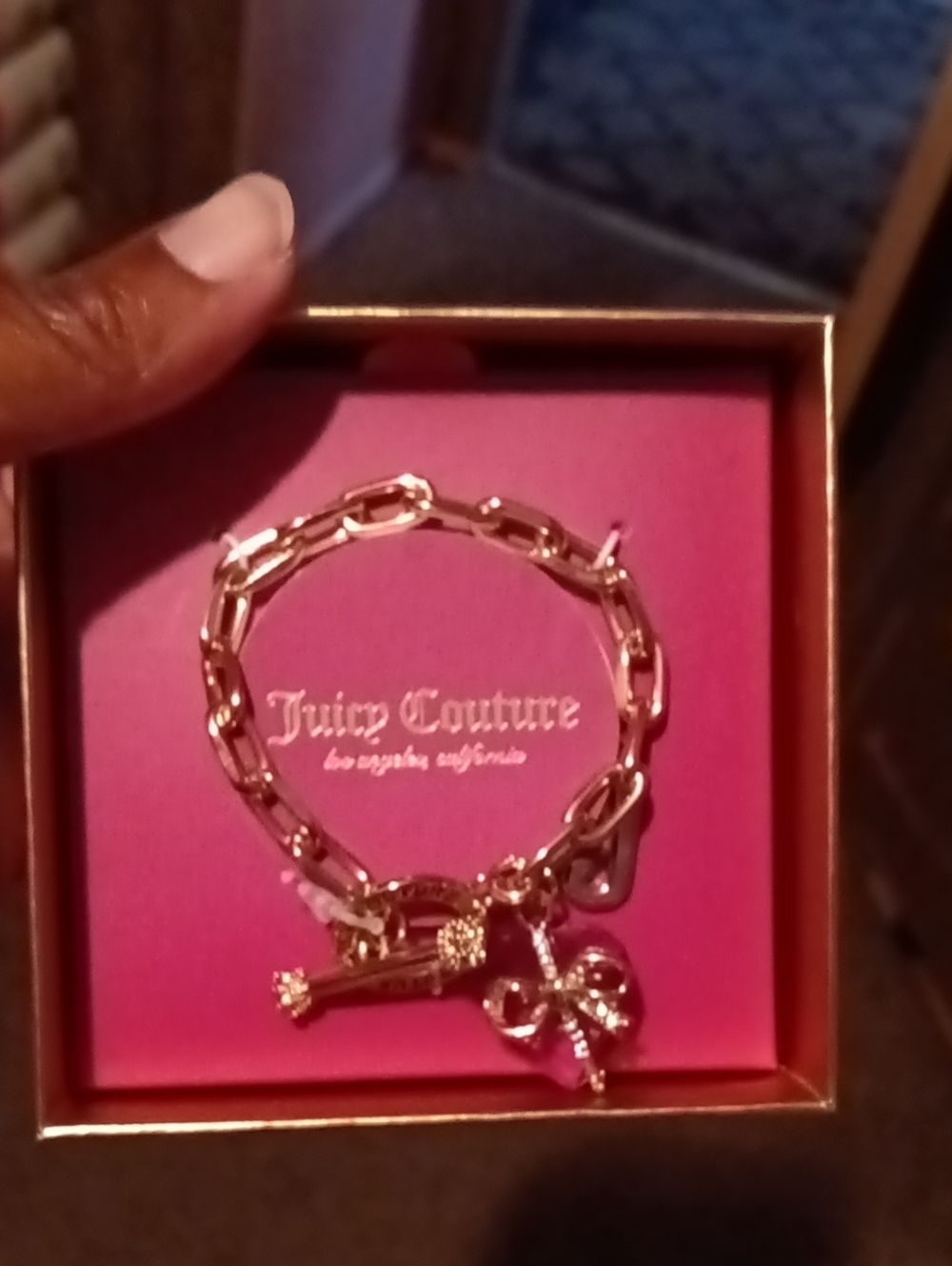 Juicy Couture Gold-Tone Link Charm Bracelet with Bow & Key Charms